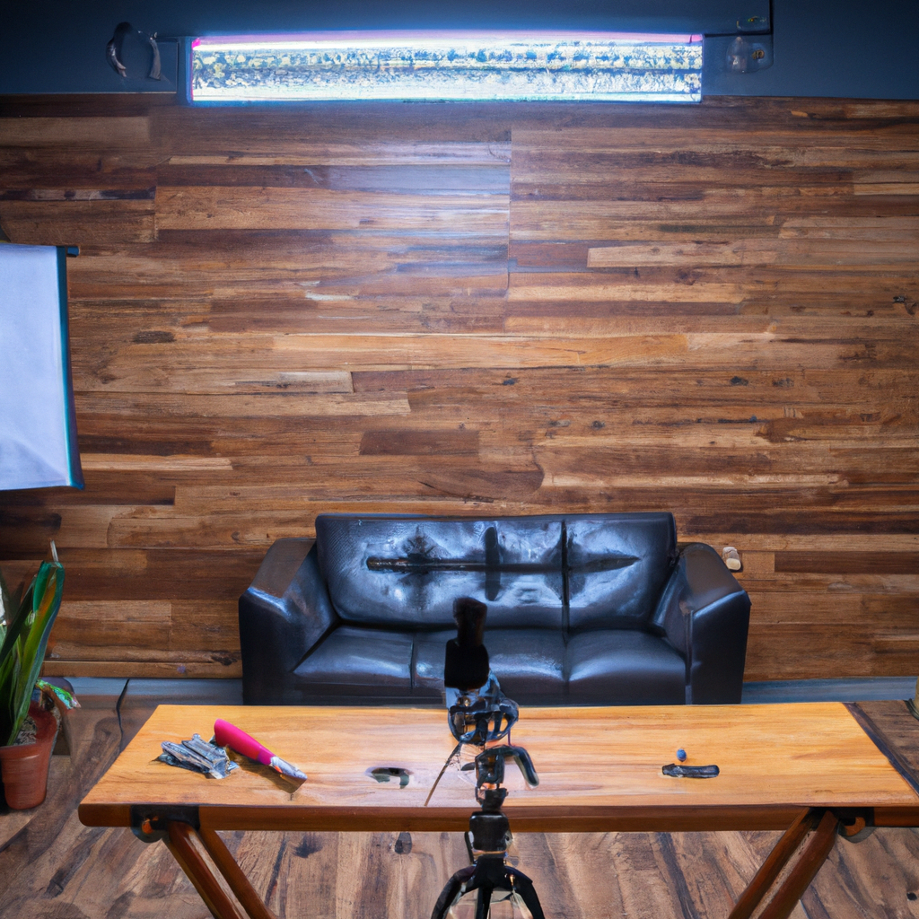 Estudio de actuación con micrófono, claqueta y luz cálida en Santiago de Chile