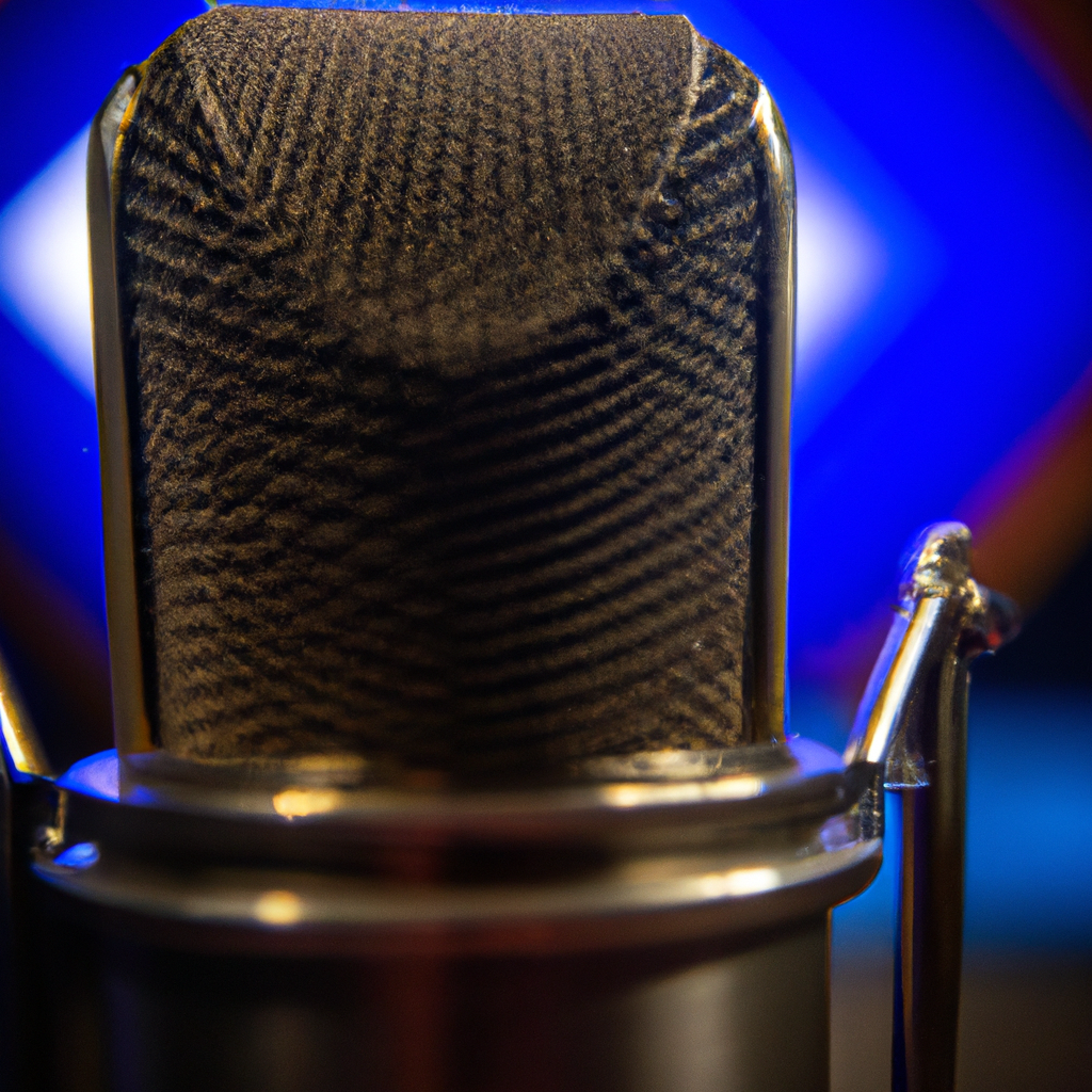 Retrato del coach de voz junto a un micrófono en cabina