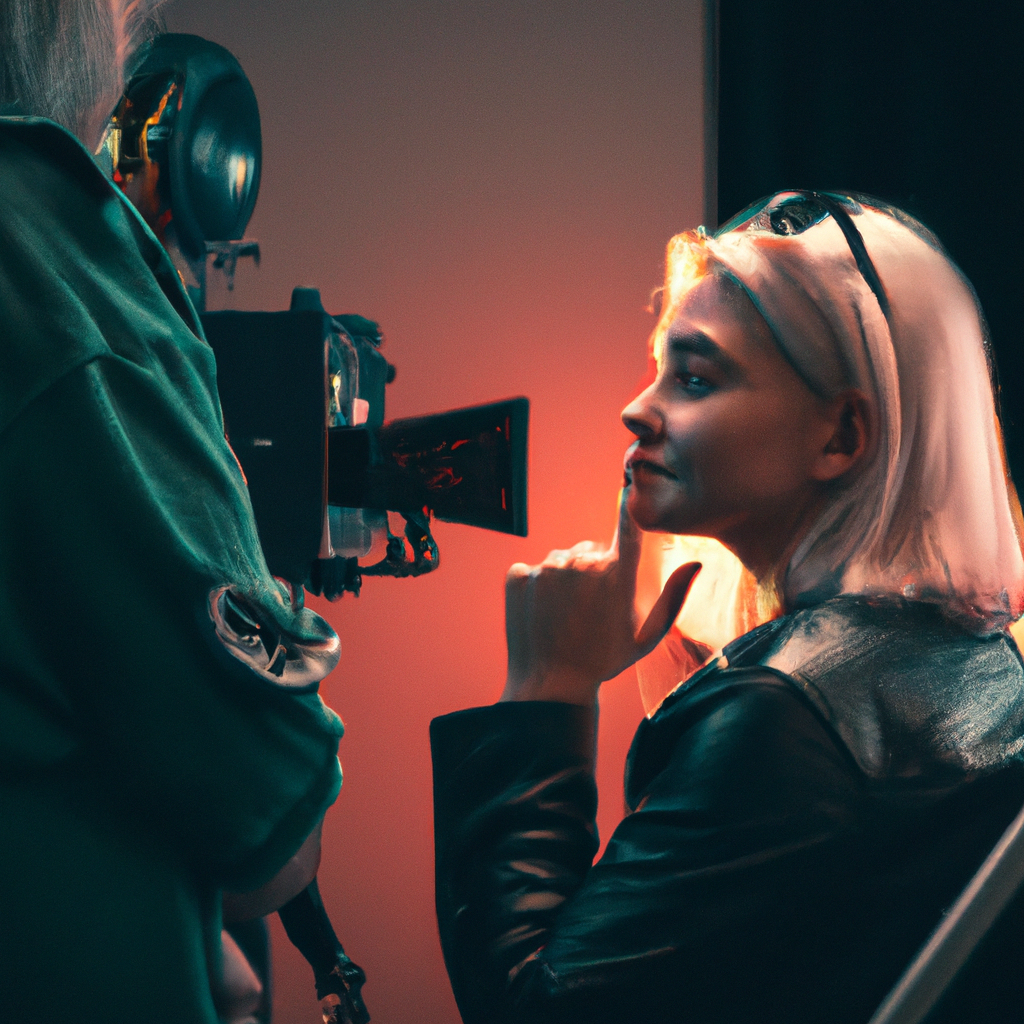 Retrato de directora de fotografía en set con luces LED